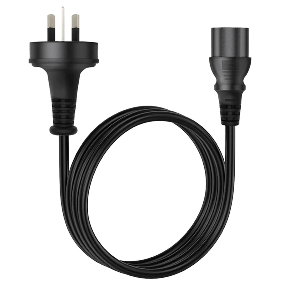 Cruxtec 3Pin Plug to IEC-C13 Female AC Power Cable - 2m - Black - 10A - SAA Approved - 1.0mm Copper Core