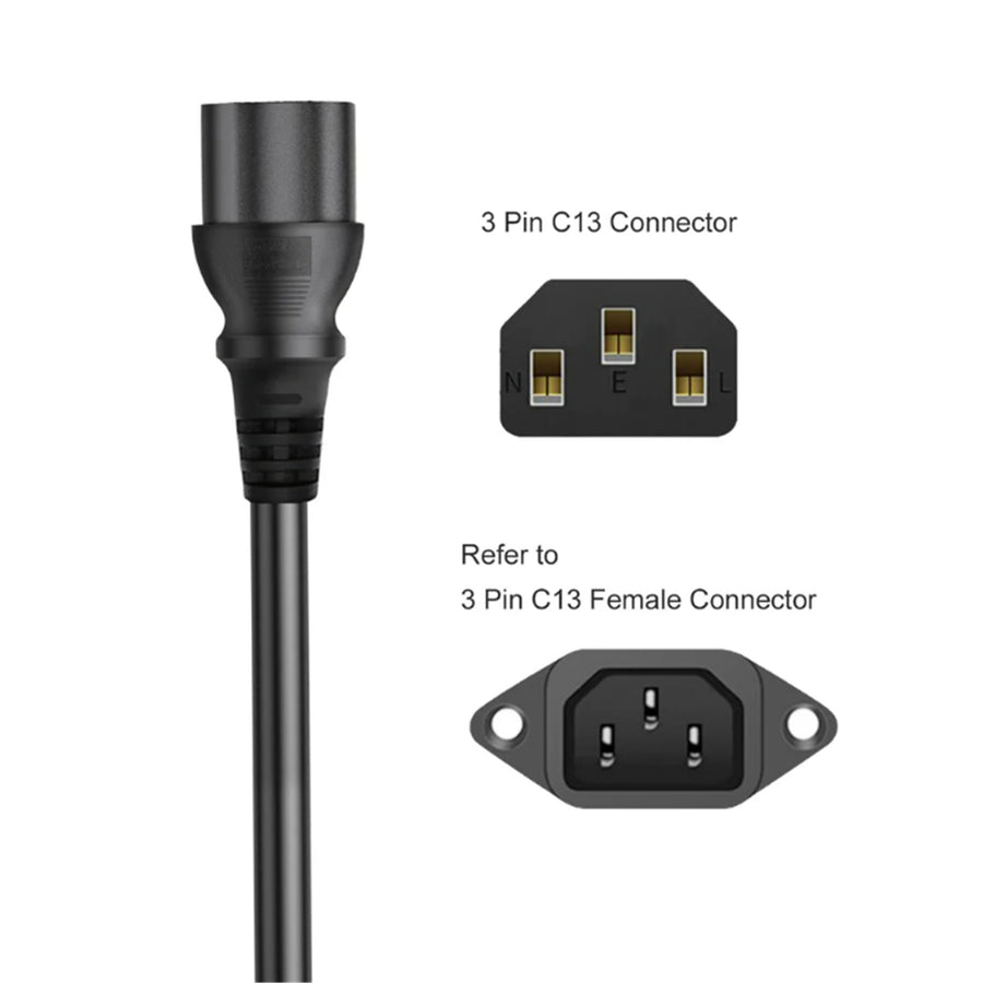 Cruxtec 3Pin Plug to IEC-C13 Female AC Power Cable - 2m - Black - 10A - SAA Approved - 1.0mm Copper Core