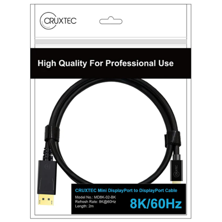 Cruxtec 2m Mini DisplayPort to Displayport 1.4 Cable -  8K/60Hz & 4K/120Hz