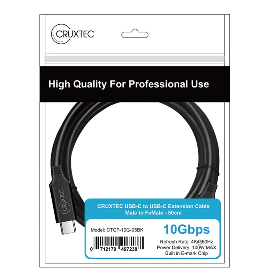 Cruxtec  50cm  USB-C Male to USB-C Female Extension Cable