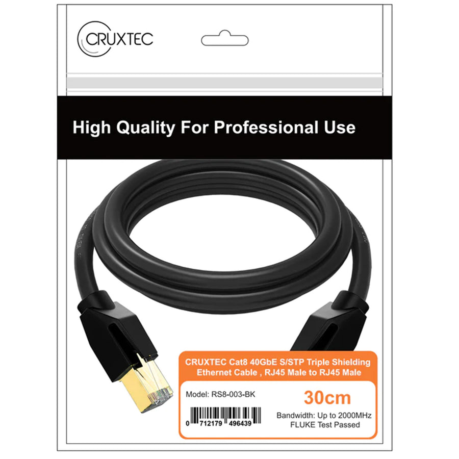 Cruxtec   Cat8 Ethernet Cable - 0.3m - Black