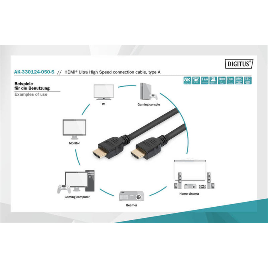 Digitus  AK-330124-005-S Ultra High Speed HDMI 2.1 HDMI Cable - 50cm