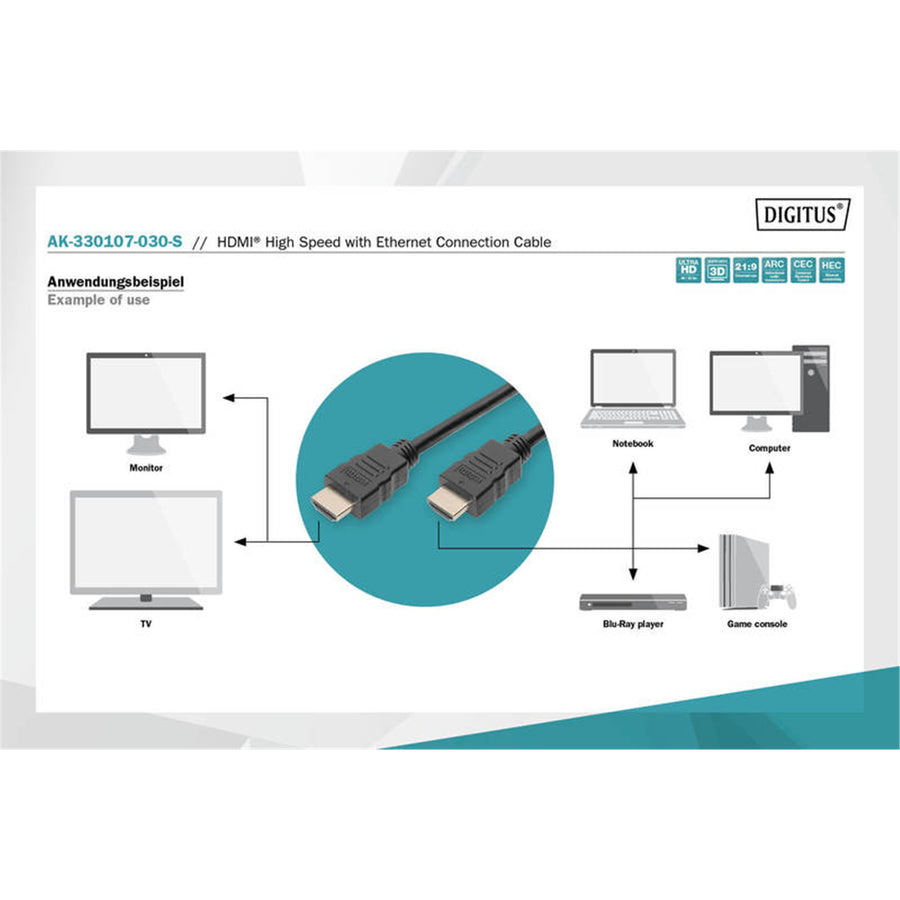 AK-330107-030-S - Digitus HDMI v1.4 Monitor Cable 3m