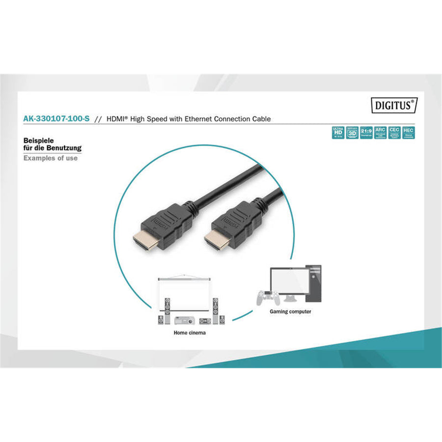AK-330107-100-S - Digitus HDMI v1.4 (M) to HDMI v1.4 (M) Monitor Cable 10m