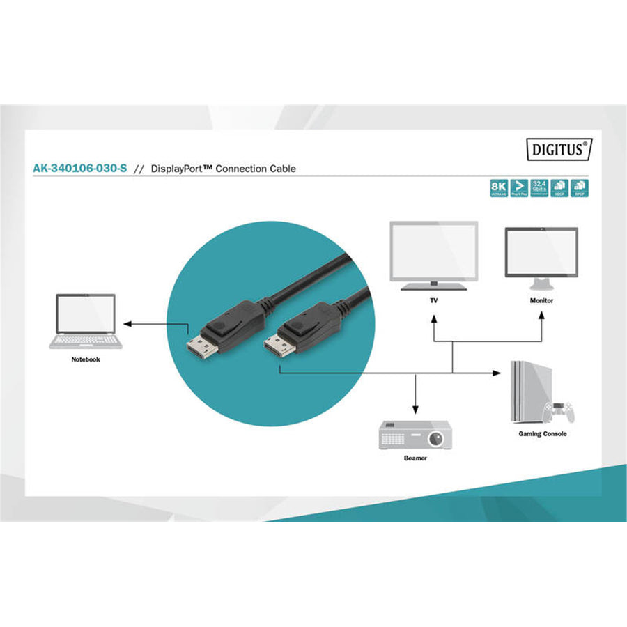 Digitus DisplayPort v1.4 Monitor Cable 3m