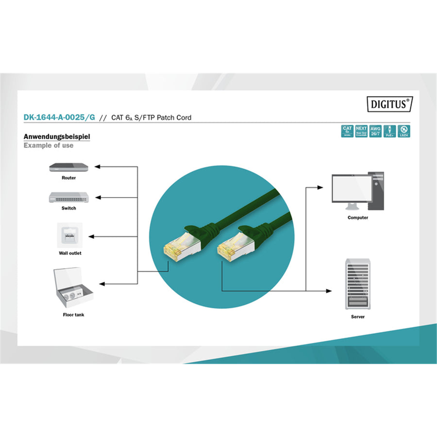 Digitus S-FTP CAT6A Patch Lead - 0.25M Green