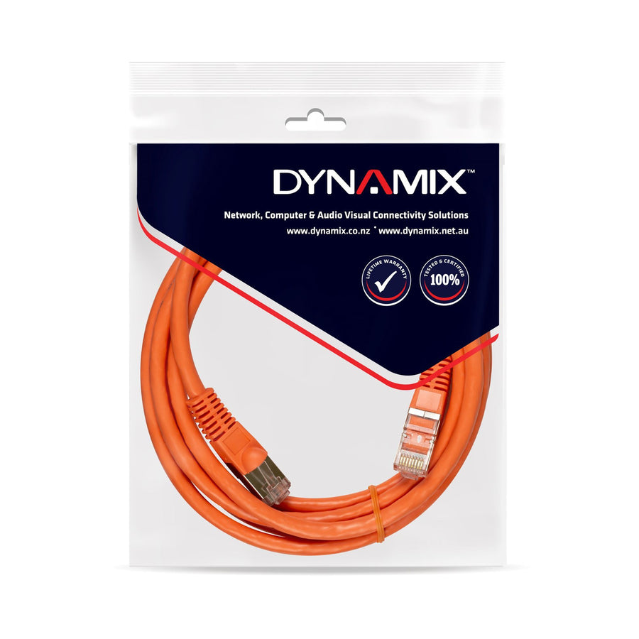 DYNAMIX PLO-AUGS-1 - 1m Cat6A S/FTP Orange 10G Patch Lead 26AWG 500MHz Shielded Plug. Cat6 Augmented