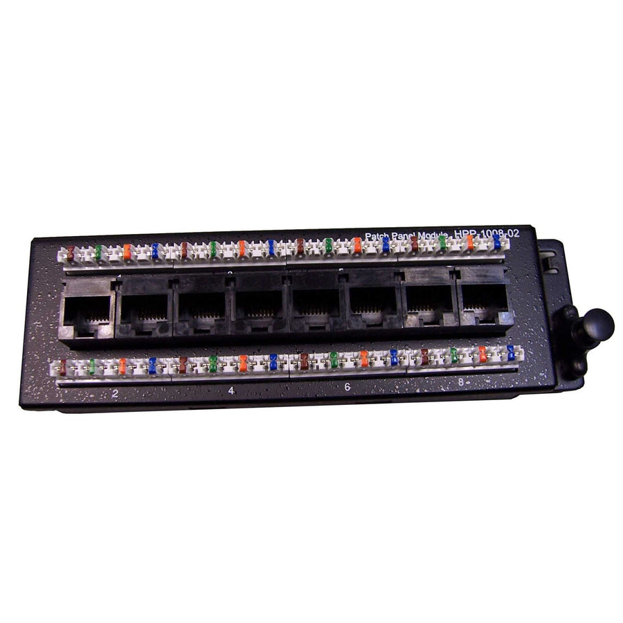 DYNAMIX HPP-1008-1SL - 8 Port Cat6 Slimline Patch Panel for HWS range T568A Dimensions: 48 x 157 x 21mm