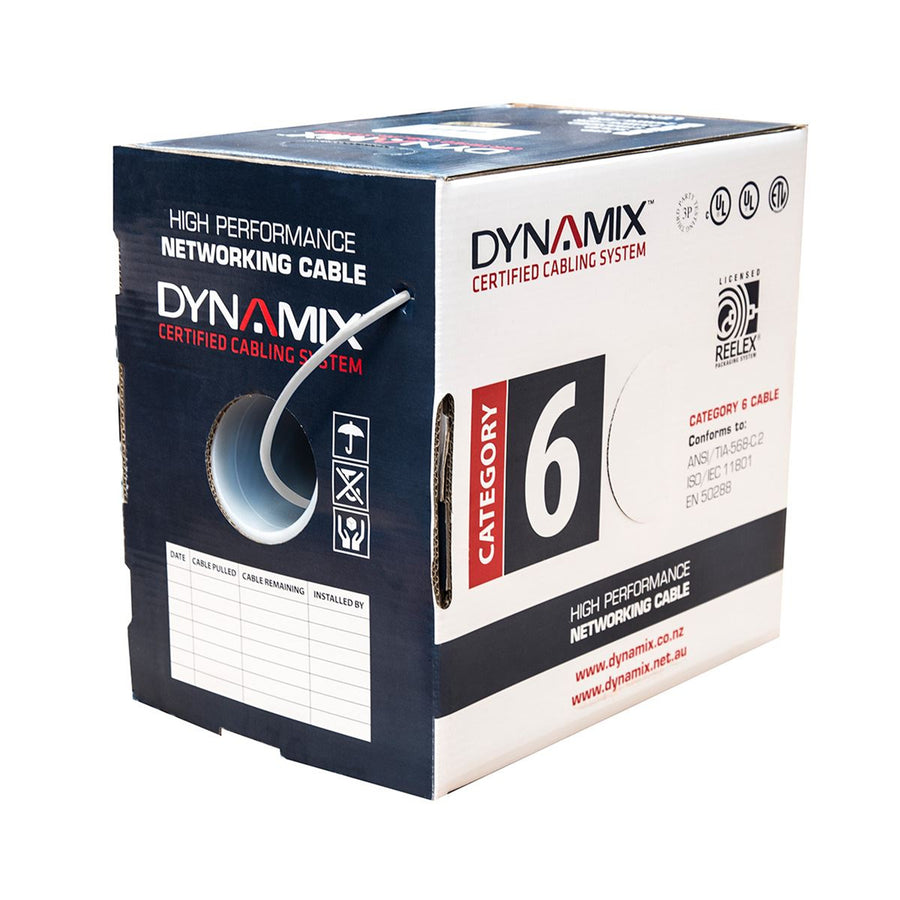 DYNAMIX C-C6-SLD24-WH - 305m Cat6 White UTP Solid Cable Roll 250MHz 24AWGx4P PVC CM UL Rated Jacket