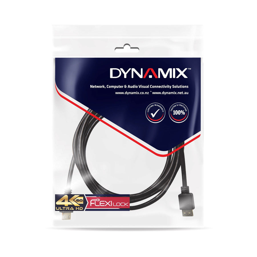 DYNAMIX C-HDMI2FL-0 - 0.5m HDMI High Speed 18Gbps Flexi Lock Cable w/ Ethernet. Max Res: 4K2K@60Hz