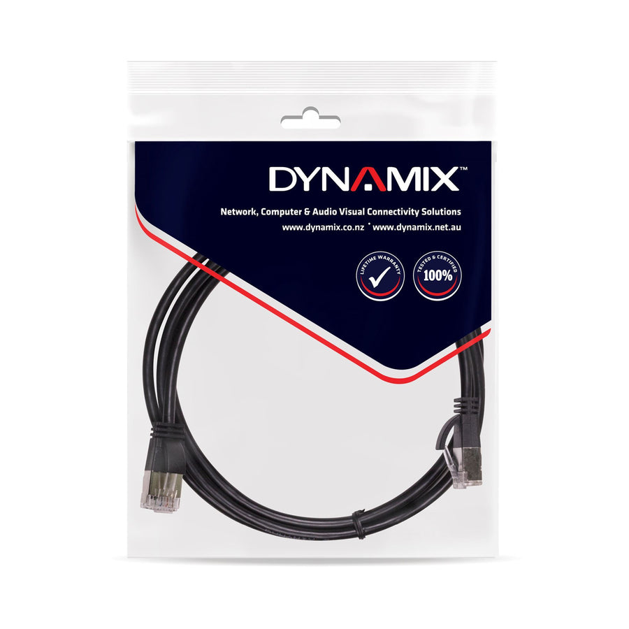 DYNAMIX 1.25m Cat6A S/FTP Black 10G LSZH Patch Lead 34AWG 802.3af Shielded Plug.