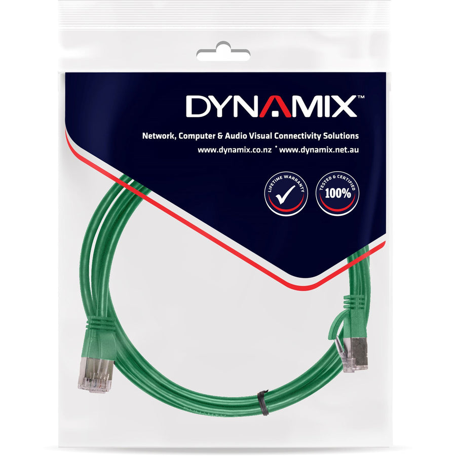 DYNAMIX PLSSG-C6A-0-75 - 0.75m Cat6A S/FTP Green 10G LSZH Patch Lead 34AWG 802.3af Shielded Plug.