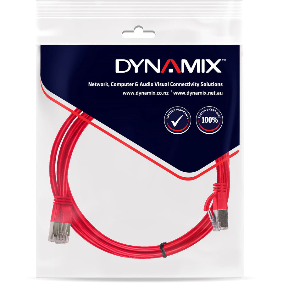 DYNAMIX PLSSR-C6A-2 - 2m Cat6A S/FTP Red 10G LSZH Patch Lead 34AWG 802.3af Shielded Plug.