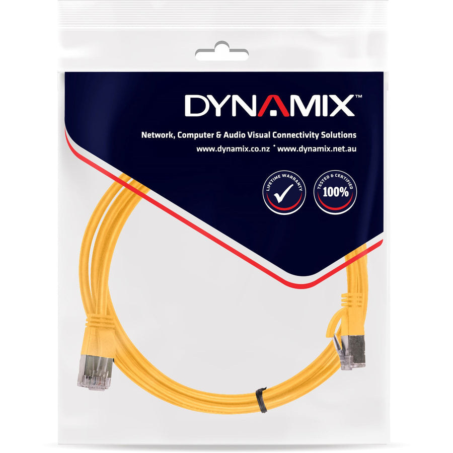DYNAMIX PLSSY-C6A-0-5 - 0.5m Cat6A S/FTP Yellow 10G LSZH Patch Lead 34AWG 802.3af Shielded Plug.