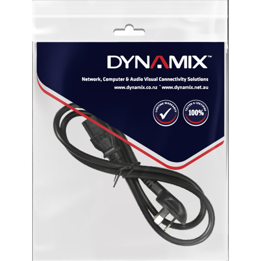 Dynamix  C-PFH3PC13-2 7.5A Flat Head 3 Pin to IEC C13 Power Cord - 2m - Black