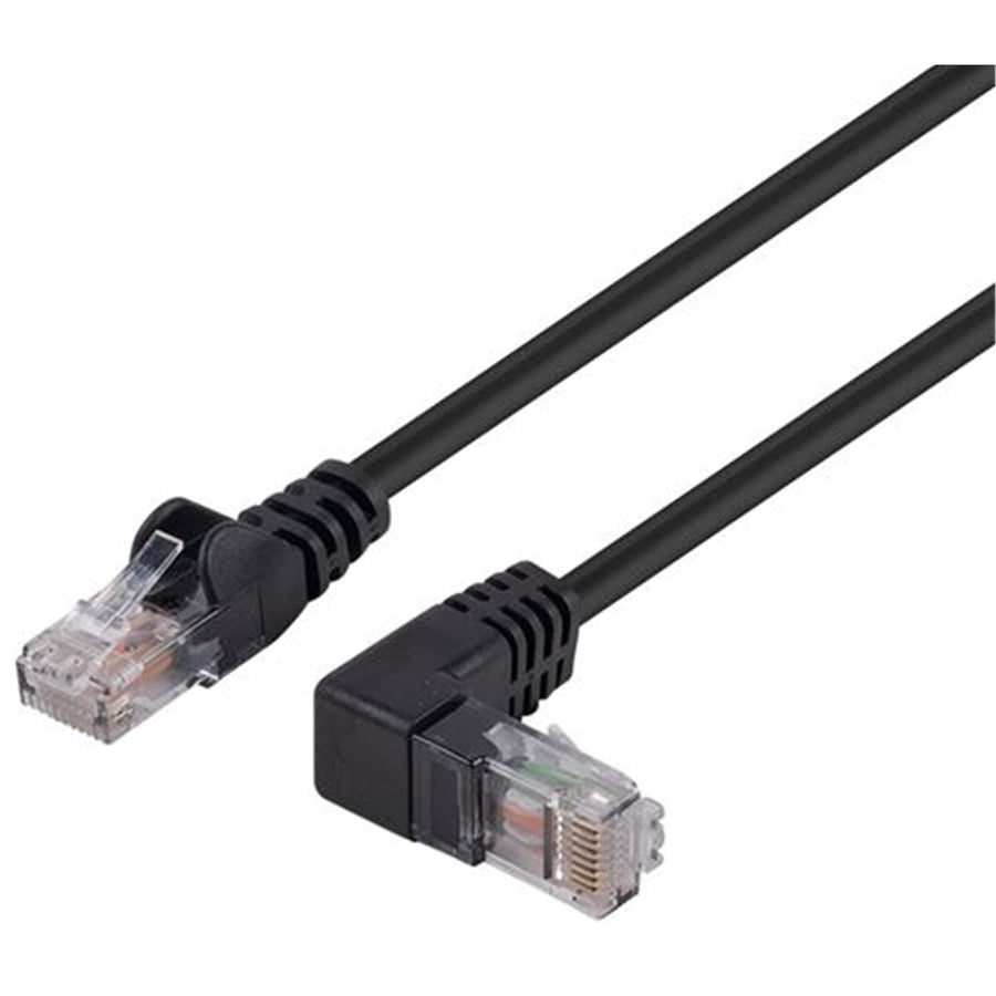DYNAMIX PLKRA-C6-0 - 0.5m Cat6 Black UTP Right Angled Patch Lead T568A 250MHz 24AWG Unshielded Plug.