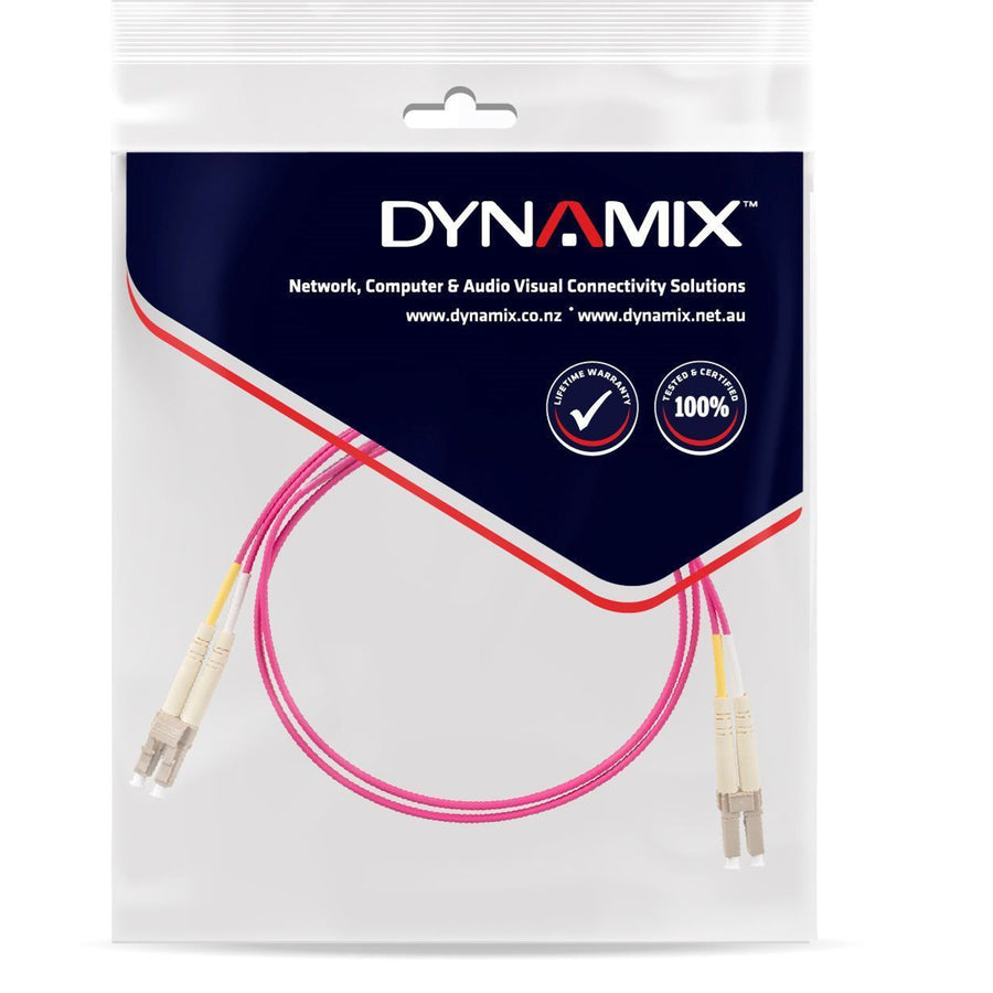 DYNAMIX FL-LCLCOM4-2H - 2.5M 50u LC/LC OM4 Fibre Lead Duplex Multimode Raspberry Pink LSZH Jacket.