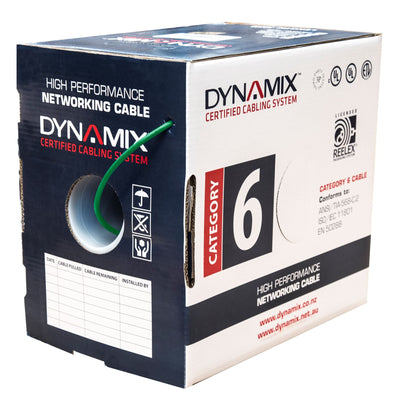 DYNAMIX C-C6-SLD24-GREEN - 305m Cat6 Green UTP Solid Cable Roll 250MHz 24AWGx4P PVC CM UL Rated Jacket