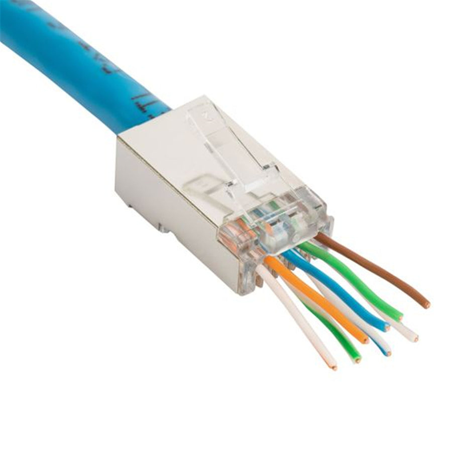 DYNAMIX RJ-45PTC6S-100J - Cat6 STP Internal Ground Push Through Plug 100pc Jar Solid/Stranded