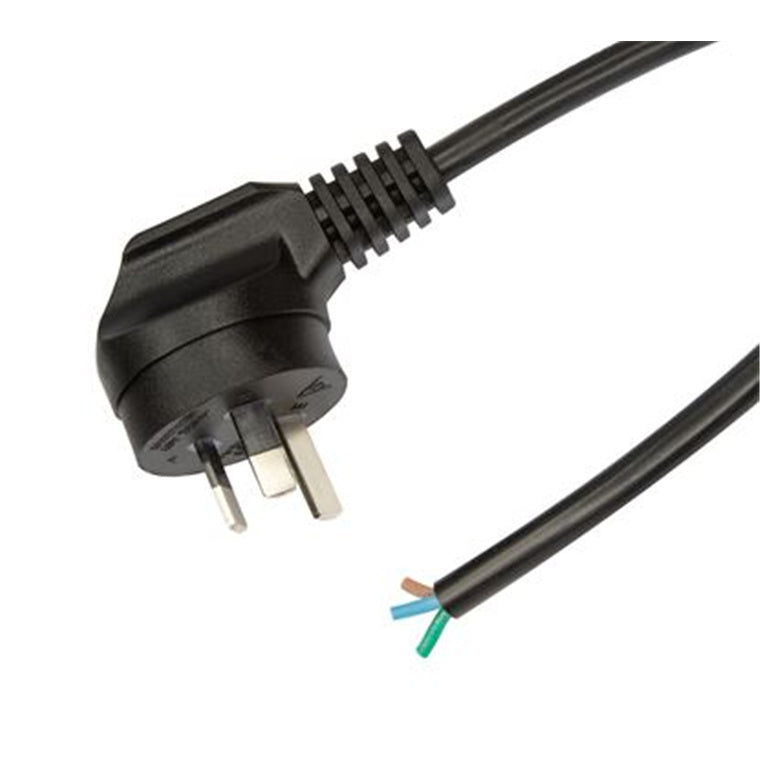 C-PB3C10-3RA - 3m 3-Pin Right Angled Plug to Bare End 3 Core 1mm Cable Black Colour SAA Approved