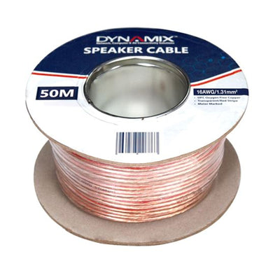 DYNAMIX CA-SPK16-50 - 50m 16AWG/1.31mm Speaker Cable OFC 25/025BCx2C Clear PVC Insulation OD: 2.6 x 5.2mm
