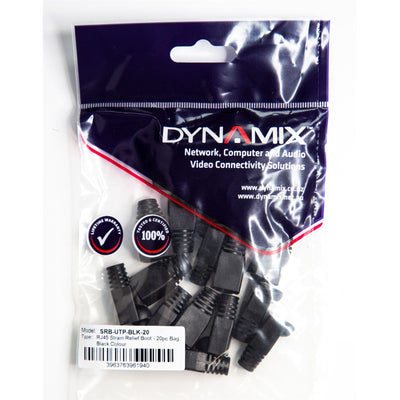 Dynamix SRB-UTP-BLK-20 SCHWARZE RJ45 Zugentlastungstülle (6,0 mm Außendurchmesser). 20 Stück im Beutel.