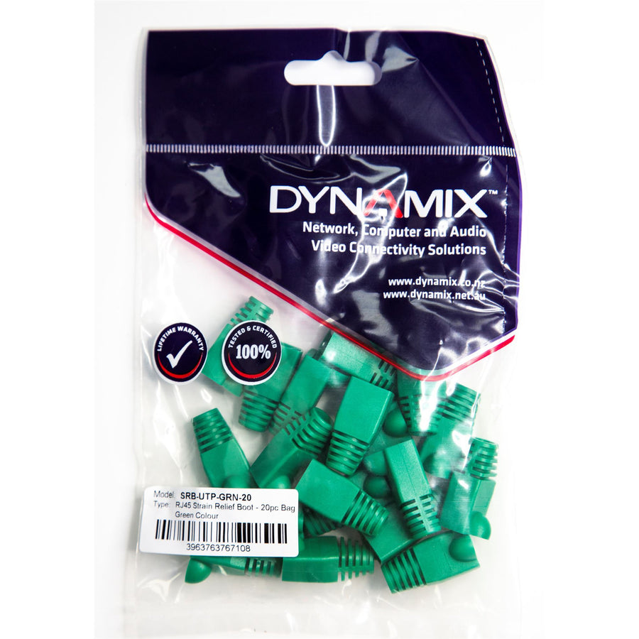 DYNAMIX SRB-UTP-GRN-20 - Green RJ45 Strain Relief Boot 6.0mm Outside Diameter 20pk Bag