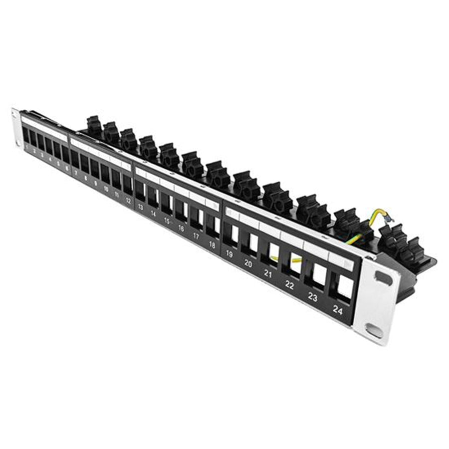 DYNAMIX PP-UK-24RMV2 - 24 Port 19'' 1RU STP / UTP Unloaded Keystone Patch Panel w/ Rear Cable Management