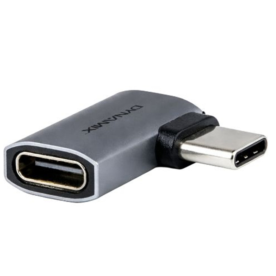 DYNAMIX A-U4C-MFR – USB-C Winkeladapter Stecker/Buchse. Unterstützt USB4.0, silbernes Aluminiumgehäuse.