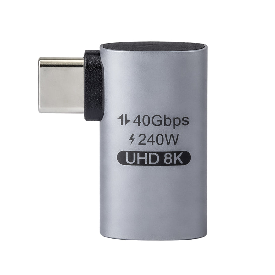 DYNAMIX A-U4C-MFR – USB-C Winkeladapter Stecker/Buchse. Unterstützt USB4.0, silbernes Aluminiumgehäuse.