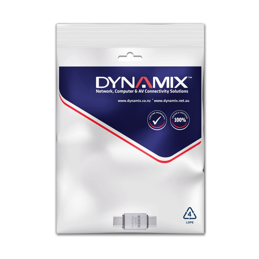 DYNAMIX A-U4C-MM - USB-C 4.0 Male/Male Adapter Supports USB 4.0 Sliver Aluminium Shell.