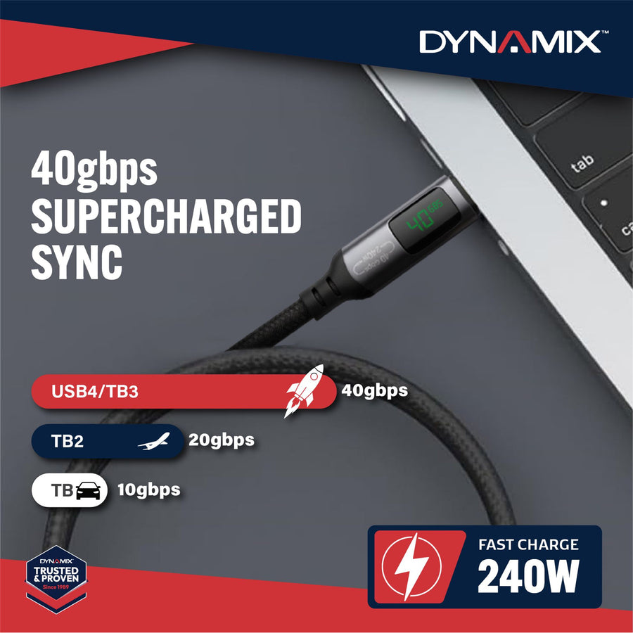 DYNAMIX C-U4-CCPR-1 - 1M 240W (5A/48V) USB4 USB-C 40Gbps, LCD Display, Up to 8K@120Hz
