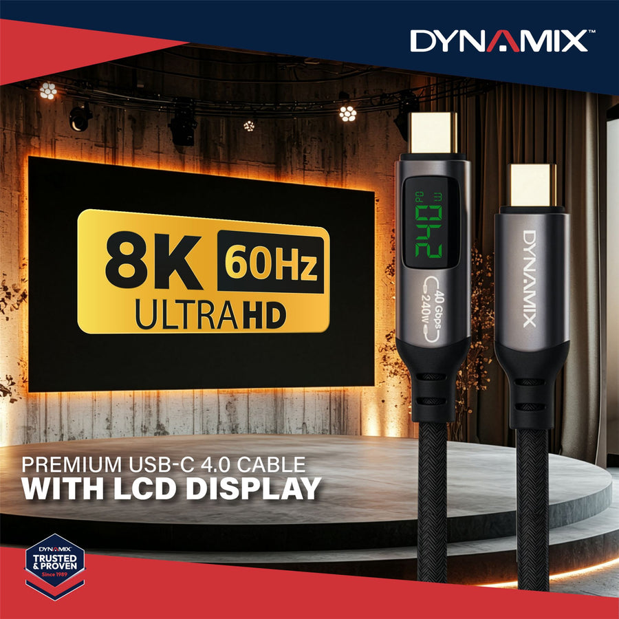 DYNAMIX C-U4-CCPR-1 - 1M 240W (5A/48V) USB4 USB-C 40Gbps, LCD Display, Up to 8K@120Hz