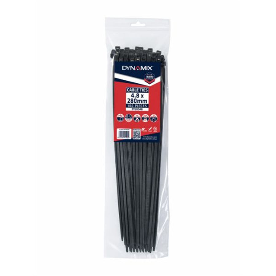 DYNAMIX DY3005B - 4.8x300mm UV black cable ties pack of 100