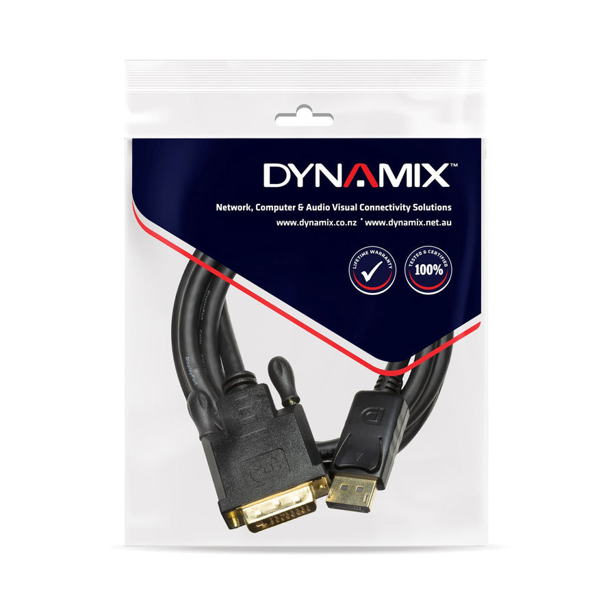 DYNAMIX C-DP-DVIDM-1H - 1.5m DisplayPort Source to DVI-D Monitor Male Cable Max Resolution 1080p 60Hz.