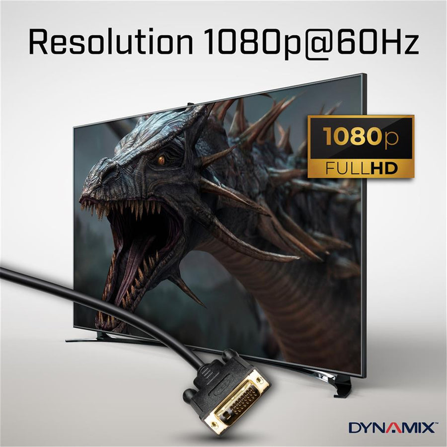 DYNAMIX C-DP-DVIDM-1H - 1.5m DisplayPort Source to DVI-D Monitor Male Cable Max Resolution 1080p 60Hz.