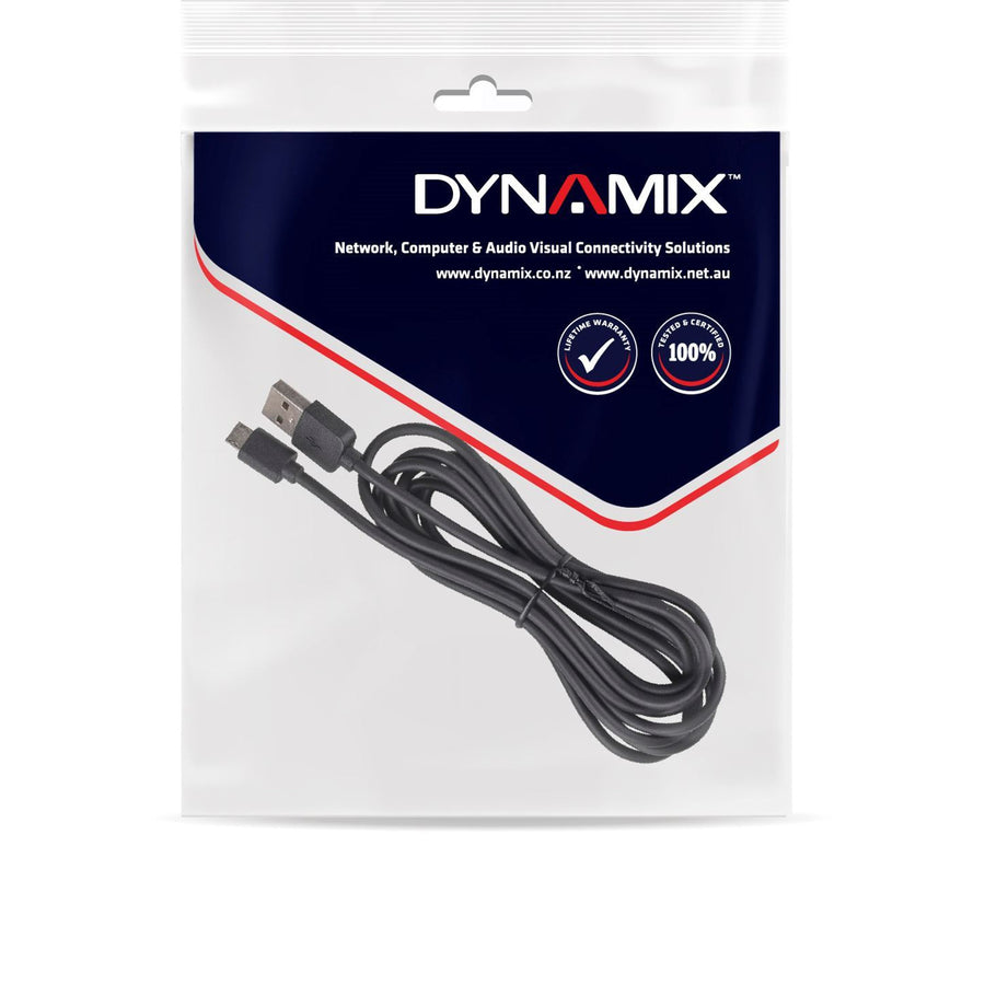 DYNAMIX C-U2AMICB-5 - 5m USB 2.0 Micro-B Male to USB-A Male Connectors Colour Black