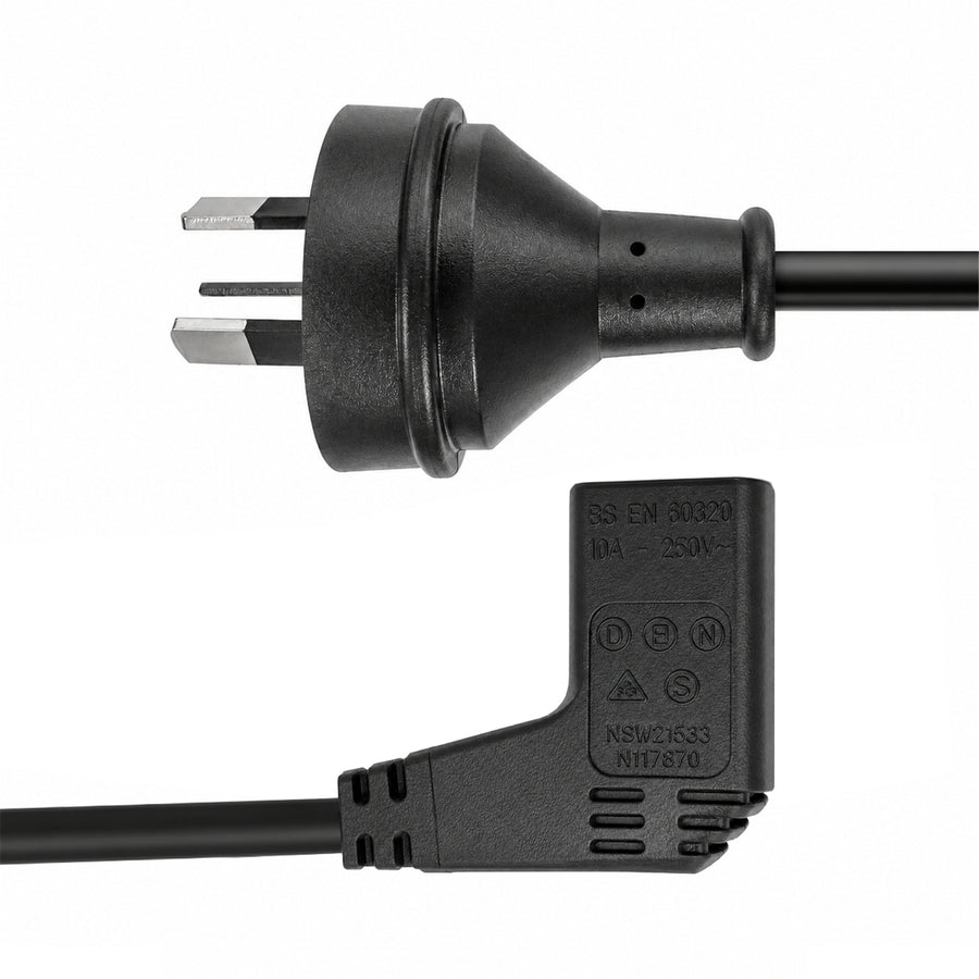 C-POWERCR3 - 3m 3-Pin Plug to Right Angled IEC C13 Connector 10A Power Cord. 1.0mm
