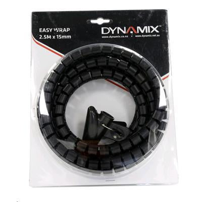 DYNAMIX EW-15R - 2.5mx15mm Easy Wrap - Cable Management Solution Blister Retail Packaging Black