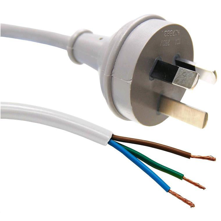 DYNAMIX C-PB3C10-1WH - 1M 3-Pin Plug to Bare End 3 Core 1mm Cable White SAA Approved