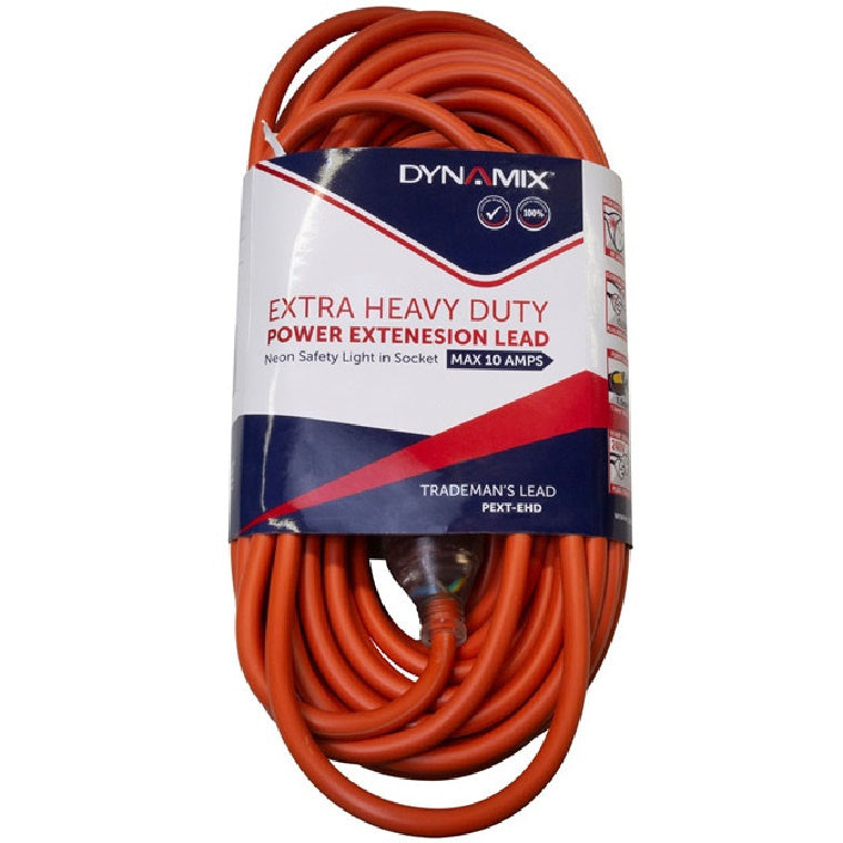 DYNAMIX PEXT-EHD20 - 20M 240v Extra Heavy Duty Power Extension Lead (3 Core 1.5mm) Power-On LED in