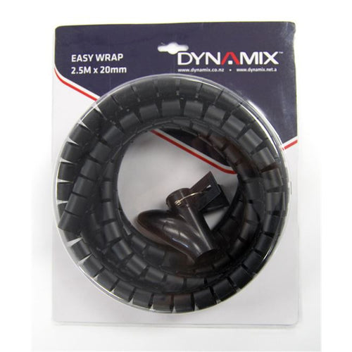 DYNAMIX EW-20R - 2.5mx20mm Easy Wrap - Cable Management Solution Blister Retail Packaging Black
