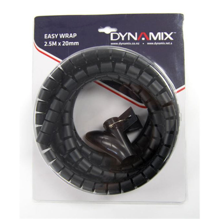 DYNAMIX EW-20R - 2.5mx20mm Easy Wrap - Cable Management Solution Blister Retail Packaging Black