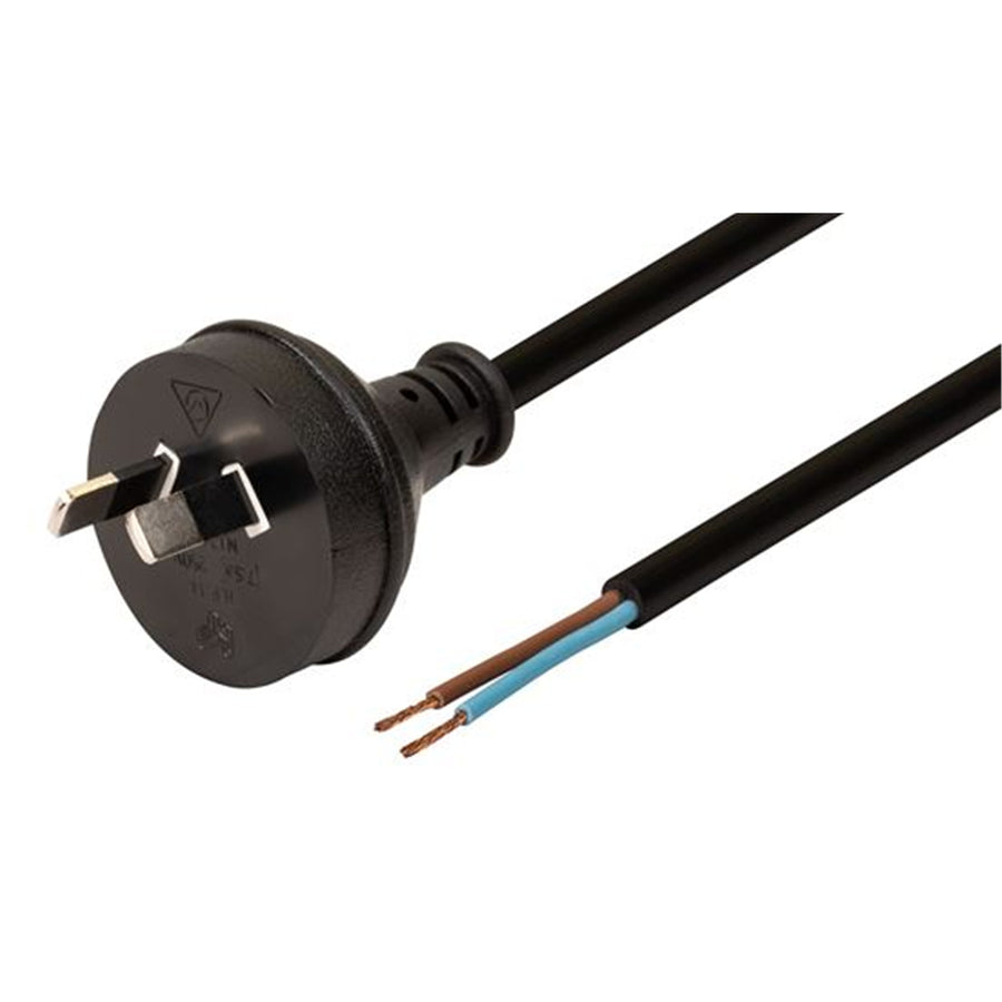 DYNAMIX C-PB2C75-2 - 2M 2-Pin Plug to Bare End 2 Core 0.75mm Cable Black Colour SAA Approved