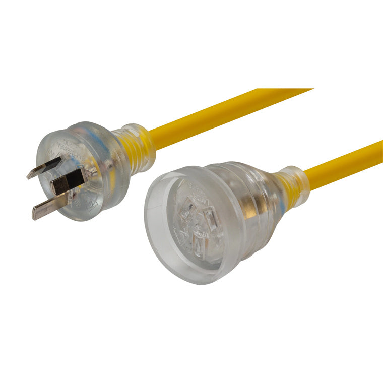 DYNAMIX PEXT-HD25 - 25M 240v Heavy Duty Power Extension Lead (3 Core 1.0mm) Power-On LED in Clear Moulded
