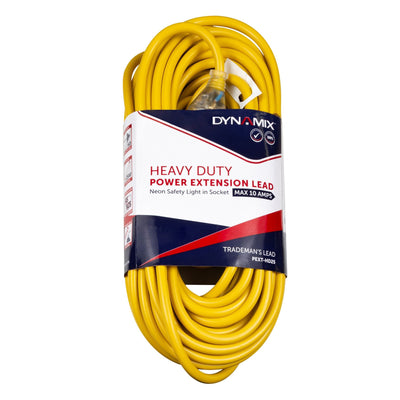DYNAMIX PEXT-HD20 - 20M 240v Heavy Duty Power Extension Lead (3 Core 1.0mm) Power-On LED in Clear Moulded