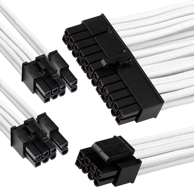 GGPC Gaming PC Braided Extension Cable Kit,(White, 40cm) Includes 1 x 20+4 Pin, 2 x 6+2 Pin, 1 x 4+4 Pin Cables