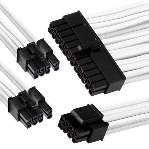 GGPC Gaming PC Braided Extension Cable Kit,(White, 40cm) Includes 1 x 20+4 Pin, 2 x 6+2 Pin, 1 x 4+4 Pin Cables
