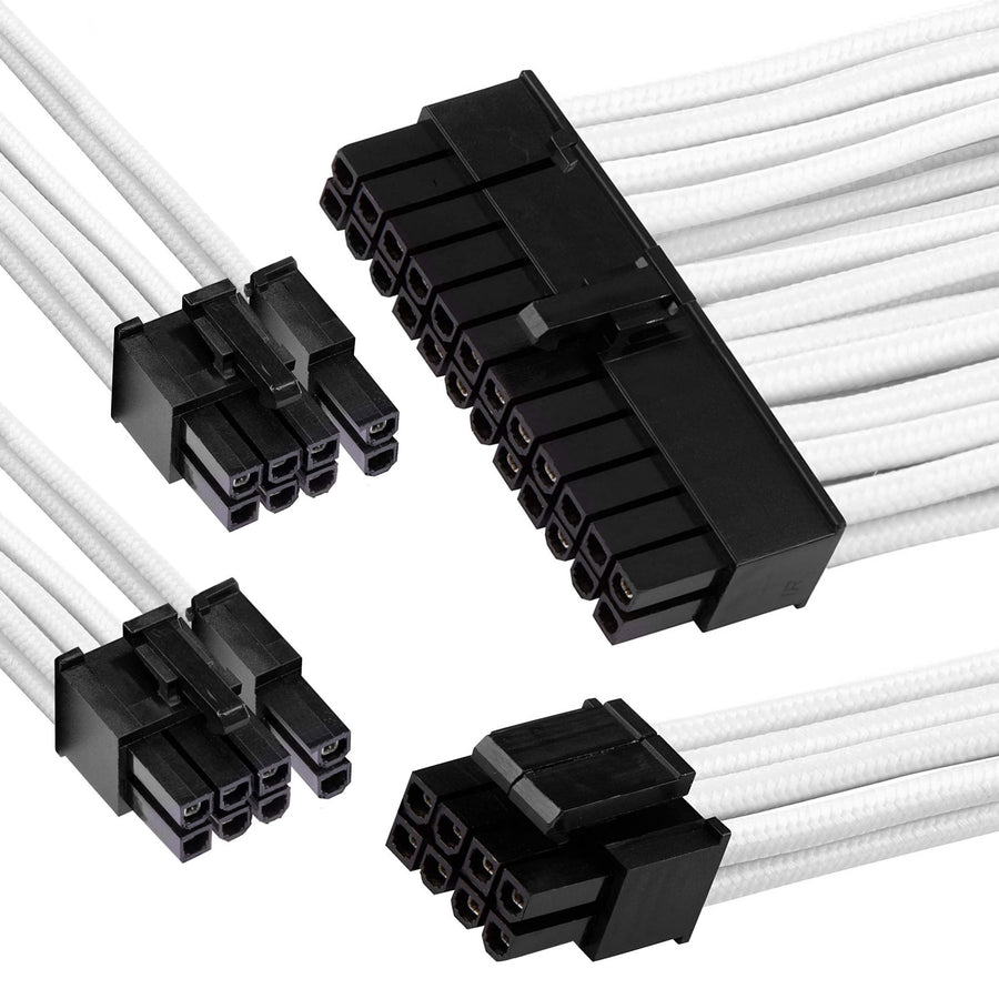 GGPC Gaming PC Braided Extension Cable Kit,(White, 40cm) Includes 1 x 20+4 Pin, 2 x 6+2 Pin, 1 x 4+4 Pin Cables