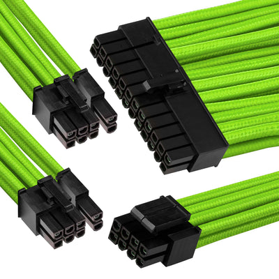 GGPC Gaming PC Braided Extension Cable Kit, (Green, 40cm) Includes 1x 20+4 Pin, 2x 6+2 Pin, 1x 4+4 Pin Cables